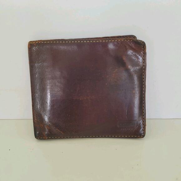 Coach Designer Mens Wallet Brown Bifold Leather Folding Medium Logo Vintage Fair - Picture 1 of 12